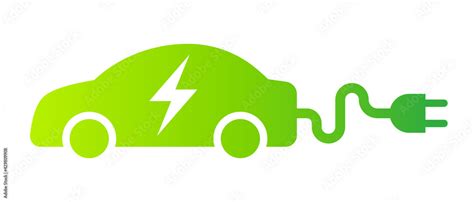 Electric Car With Plug Green Icon Symbol Ev Car Hybrid Vehicles