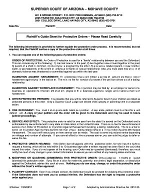 Fillable Online Mohavecourts Az Plaintiff S Guide Sheet For Protective