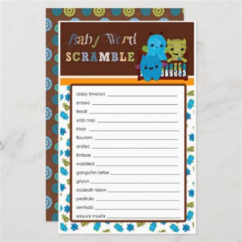 Peek A Boo Monsters Baby Shower Game Word Scramble Zazzle