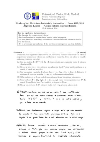 Algebra Lineal EXAMEN 2016 Resuelto Y Explicado Pdf