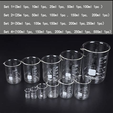 High Quality 1set Lab Borosilicate Glass Beaker All Sizes Chemical Form Borosilicate 3 3 Glass