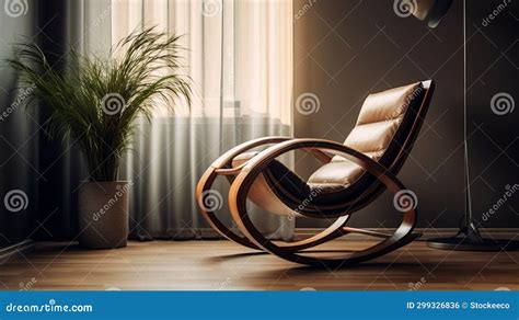 Zen Inspired Rocking Chair Fluid Lines And Contrasting Tones Stock