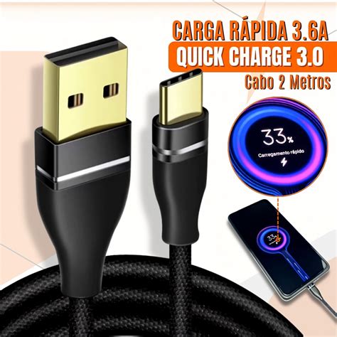 Cabo Tipo C Carregamento R Pido Metros Nylon Tran Ado Usb Tipo C