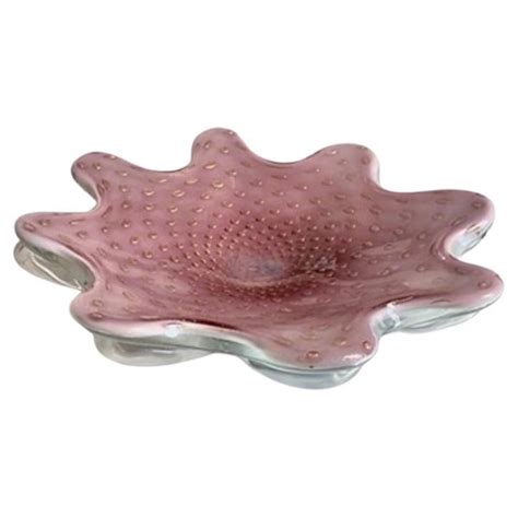 Grande Ciotola In Vetro Di Murano Glass Sommerso Interno Rosa Lavanda