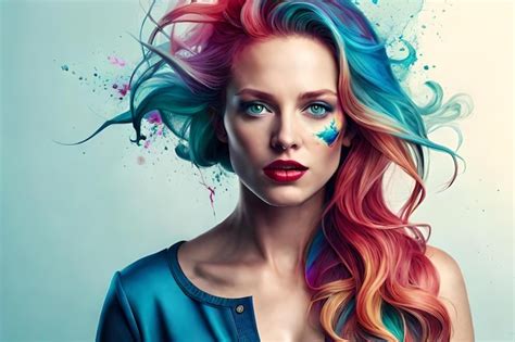 Premium Ai Image A Woman With A Rainbow Hair Style