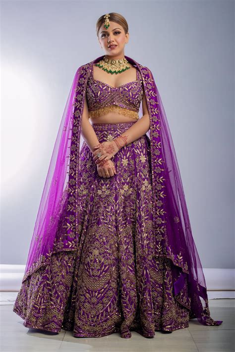 Buy Purple 100 Nylon Mesh Embroidered Sequin Work Floral Lehenga Set