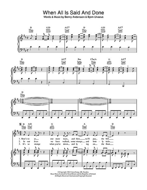 ABBA "When All Is Said And Done" Sheet Music for Easy Piano | Download ...