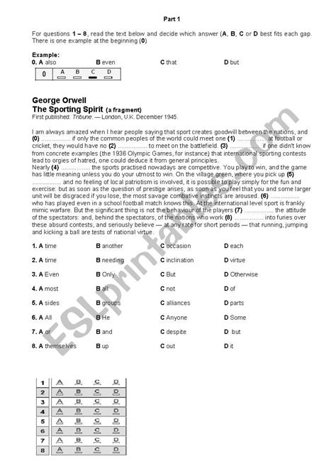 Cambridge FCE Mock Exam Use Of English ESL Worksheet By Antonio Oliver