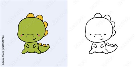 Kawaii Dinosaur Clipart Multicolored And Black And White Cute Kawaii