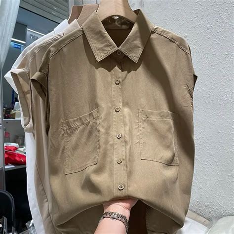 Blusa De Retazos Con Bolsillos Sin Mangas Para Mujer Camisa Holgada De