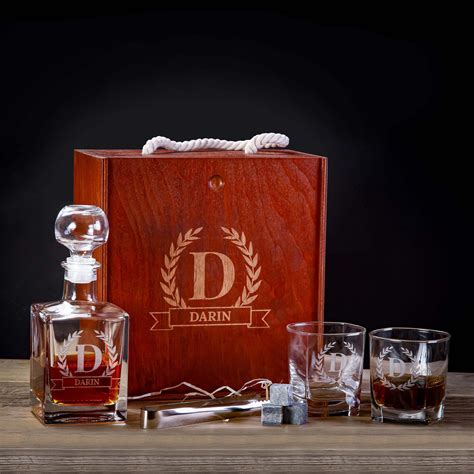 Groomsmen Gifts Personalized Whiskey Decanter Set With Wood Etsy