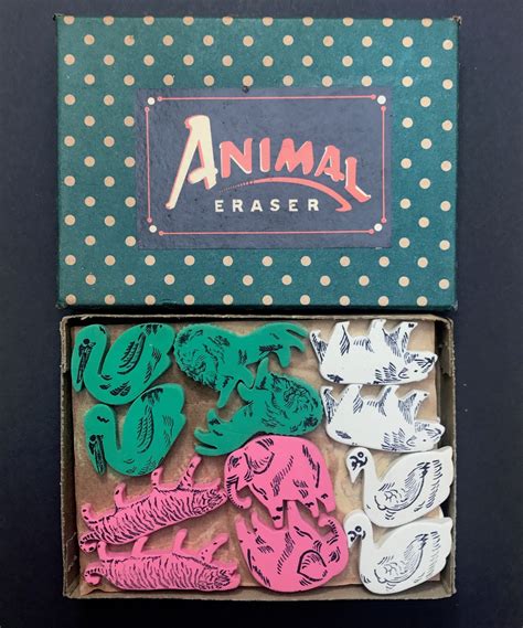 6 Unused 1950s Animal Erasers Rubbers Made In Japan Etsy