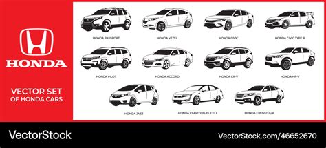 Silhouettes icons of honda brand cars Royalty Free Vector