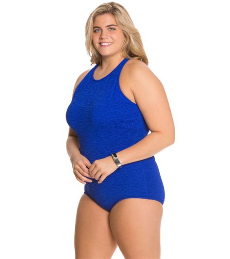 Penbrooke Krinkle Plus Size Chlorine Resistant High Neck One Piece Swi