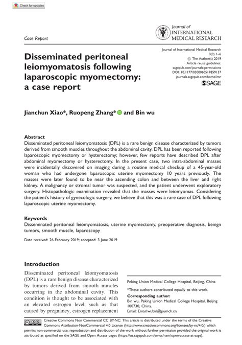 PDF Disseminated Peritoneal Leiomyomatosis Following Laparoscopic