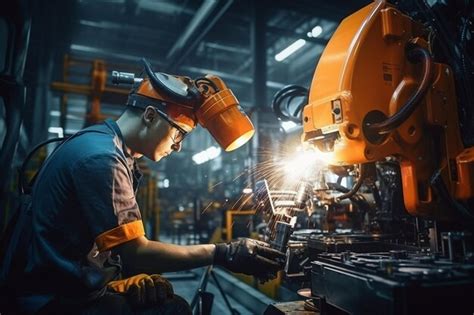 Premium Ai Image Male Engineer Worker Repairing A Robotic Arm In A