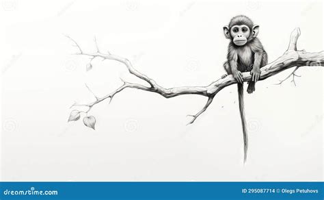 A Drawing of a Monkey Sitting on a Tree Branch with No Leaves ...