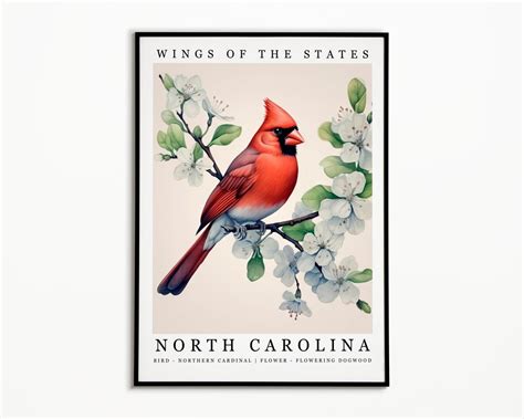 North Carolina State Bird Northern Cardinal And State Flower Flowering