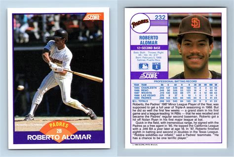 Roberto Alomar Padres 232 Score 1989 Baseball Trading Card