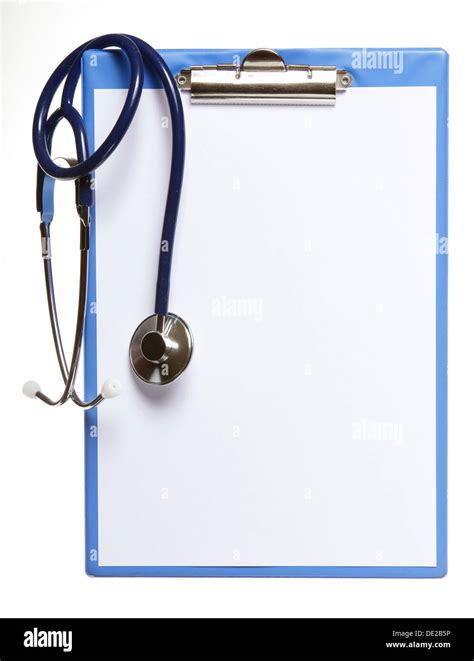 Blank Medical Clipboard With Stethoscope On White Background Stock