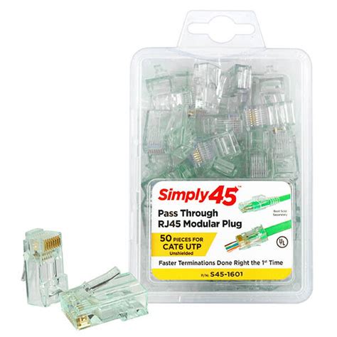 Simply45 Pass Through Rj45 Connectors Green Tint For 23 Awg Cat6 Utp