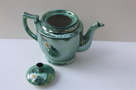 Vintage Japan Hand Painted Luster Ware China Tea Set Jade Green W