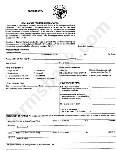 Real Estate Transfer Declaration Cook County Printable Pdf Download