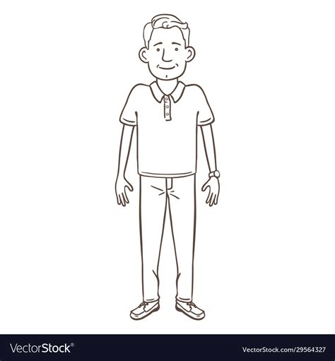 Cartoon outline character - young man in jeans Vector Image