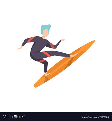 Surfer Guy In Swimwear Riding A Surfboard Young Vector Image