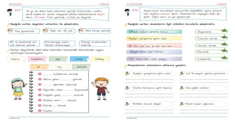 S N F Atas Zleri Ve Anlamlar Deyimler Ve Anlamlar Etkinlik Pdf