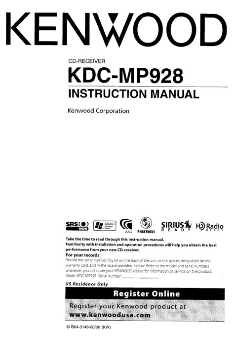 KENWOOD KDC0MP928 INSTRUCTION MANUAL Pdf Download | ManualsLib