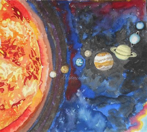 Original Solar System Watercolor Painting X Planets Etsy