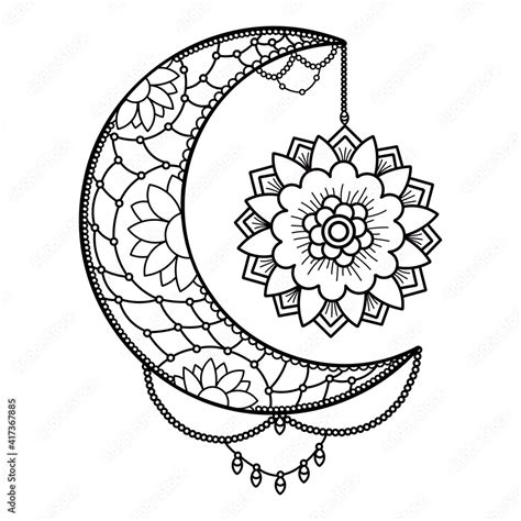 Moon mandala. Moon decoration element. Hand drawn. Stock Vector | Adobe ...