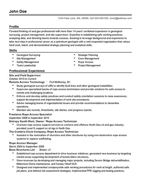 Oil And Gas Resume Examples Free Letter Templates