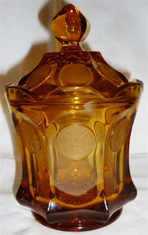 Vintage Fostoria Amber Glass Coin Lidded Jar