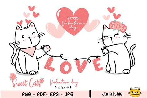 Cute Cat Valentine Clipart Sweet Couple Cat Love Clip Art