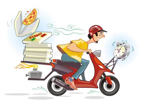 Pizza delivery service cartoon. Humorous pizza delivery theme ...