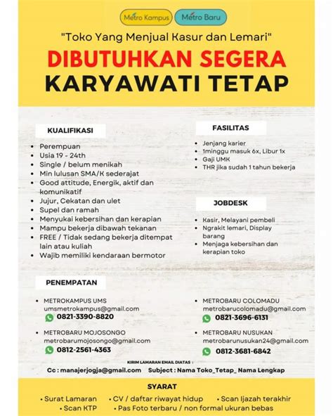 Lowongan Kerja Februari 2023 Karyawan Wanita Metro Baru Di Solo Info