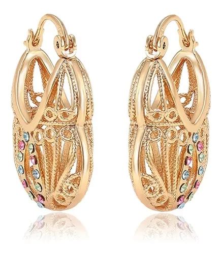 Arracada Aretes Oro 18k Lam Swarovski Calidad Premium Mujer Meses Sin