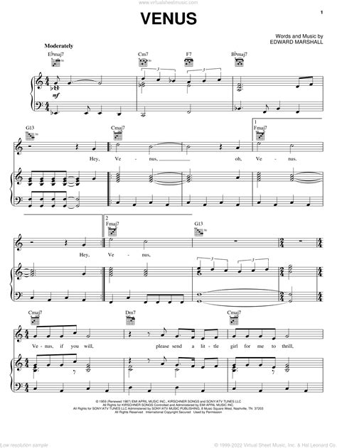 Avalon - Venus sheet music for voice, piano or guitar [PDF]