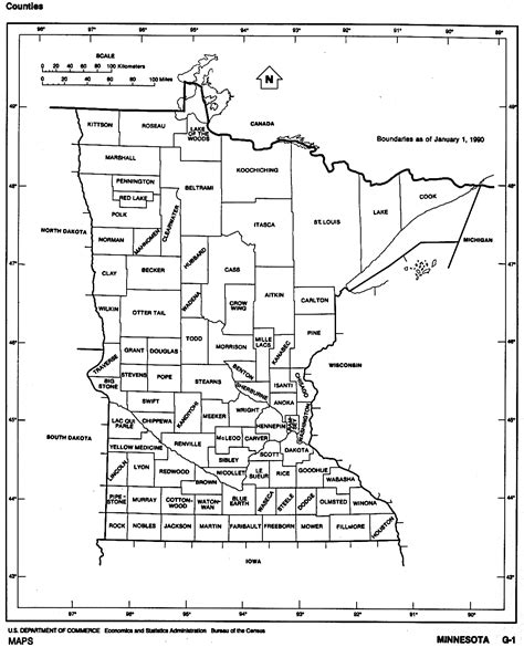 Minnesota State map with counties outline and location of each county in MN, printable free