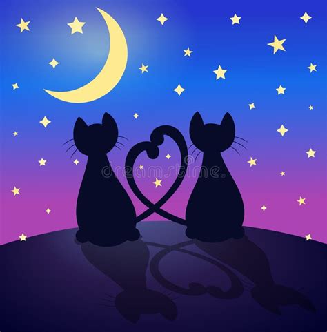 Two Cats Love Watching Moon Stock Illustrations 23 Two Cats Love Watching Moon Stock