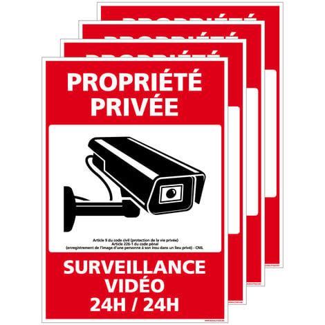 Panneau Propriété Privée Surveillance Vidéo 24h 24 Adhésif 75 x 105 mm