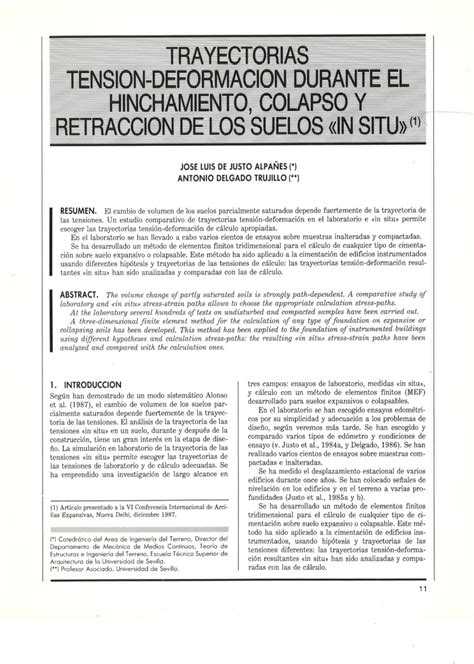 Pdf Trayectorias Tensi N Deformaci N Durante El Hinchamiento Colapso