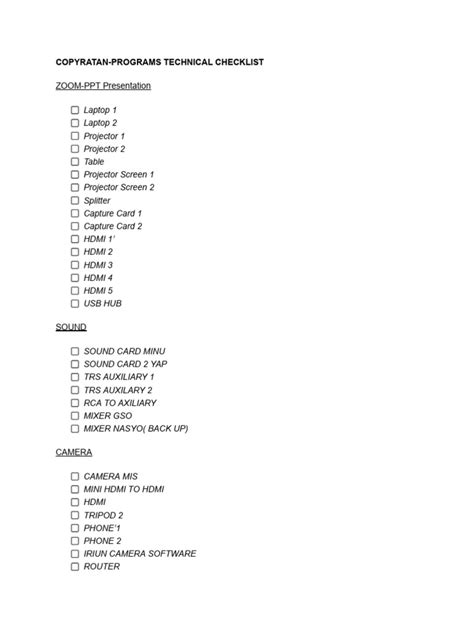 Technical Checklist Pdf