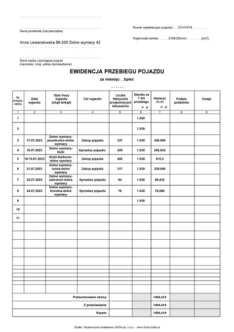 Ewidencja Przebiegu Pojazdu Wz R