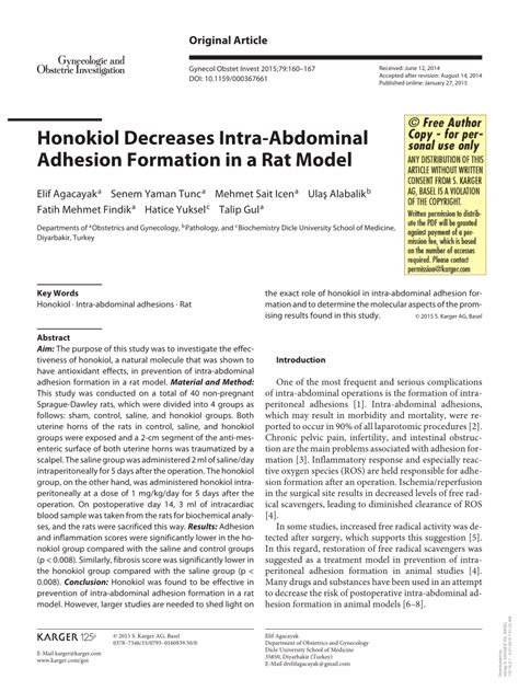 PDF Honokiol Decreases Intra Abdominal Adhesion Formation In A Rat Model