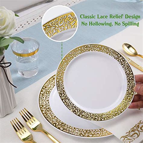 350 Piece Gold Dinnerware Set 50 Guest 100 Gold Lace Plastic Plates 50