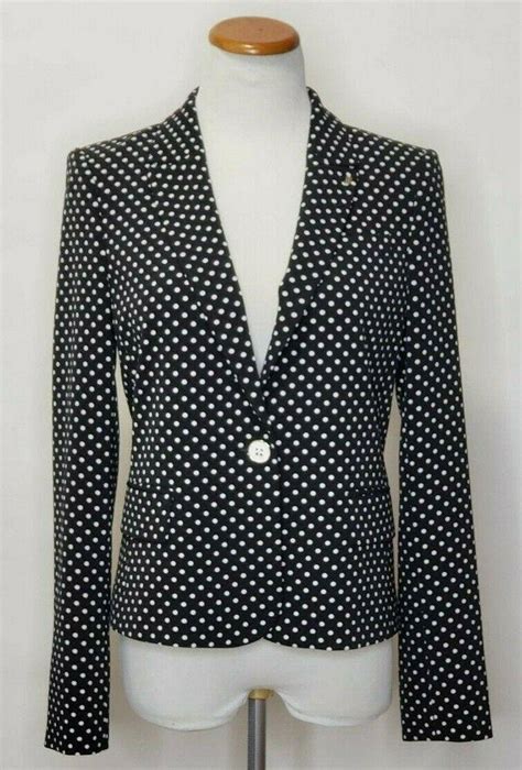 Tommy Hilfiger Polka Dot One Button Jacket Black Ivory Jacket Blazer 6 Svnyfancy