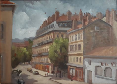 Proantic Pierre Roig Huile Sur Panneau Paysage Citadin Ecole Lyonnais